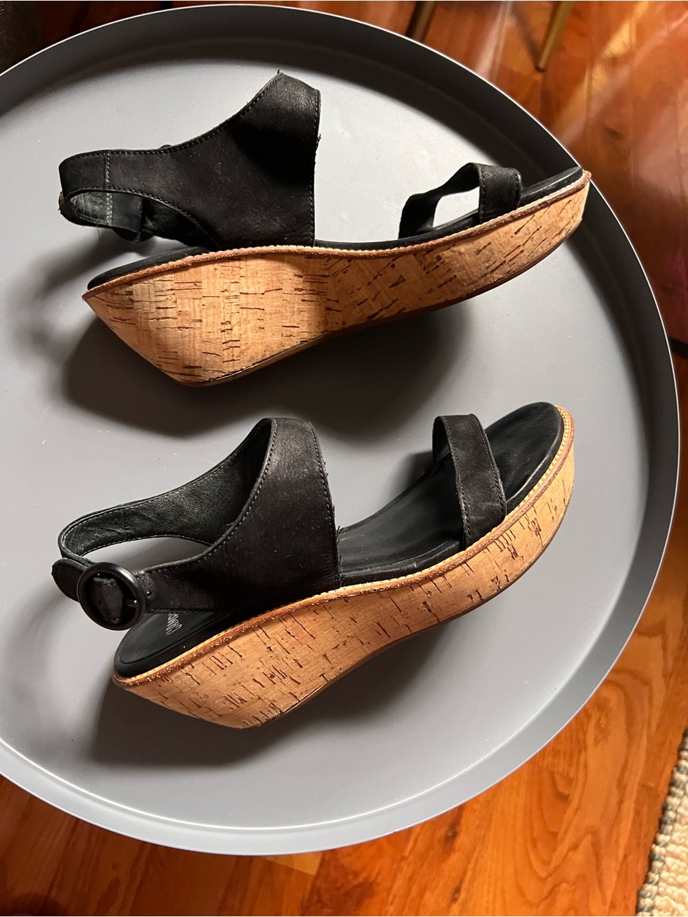 Camper Black Cork Wedge Sandals